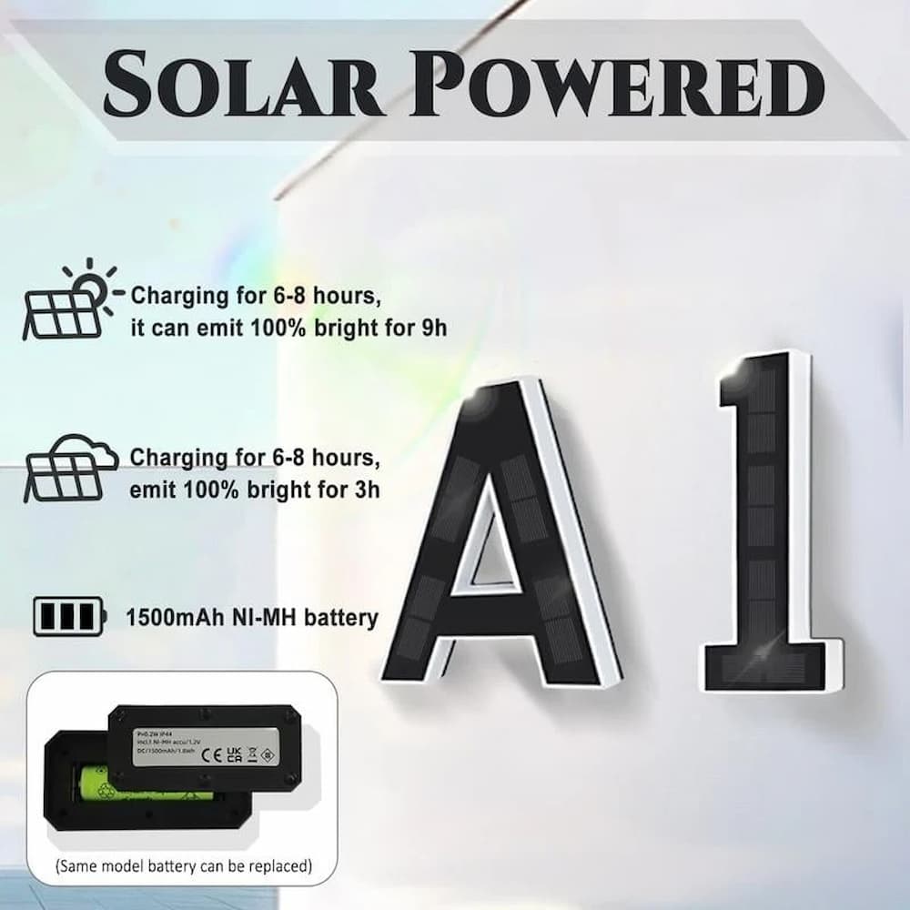 Bright solar illuminated address plaque, making your home visible from the street, day & night.