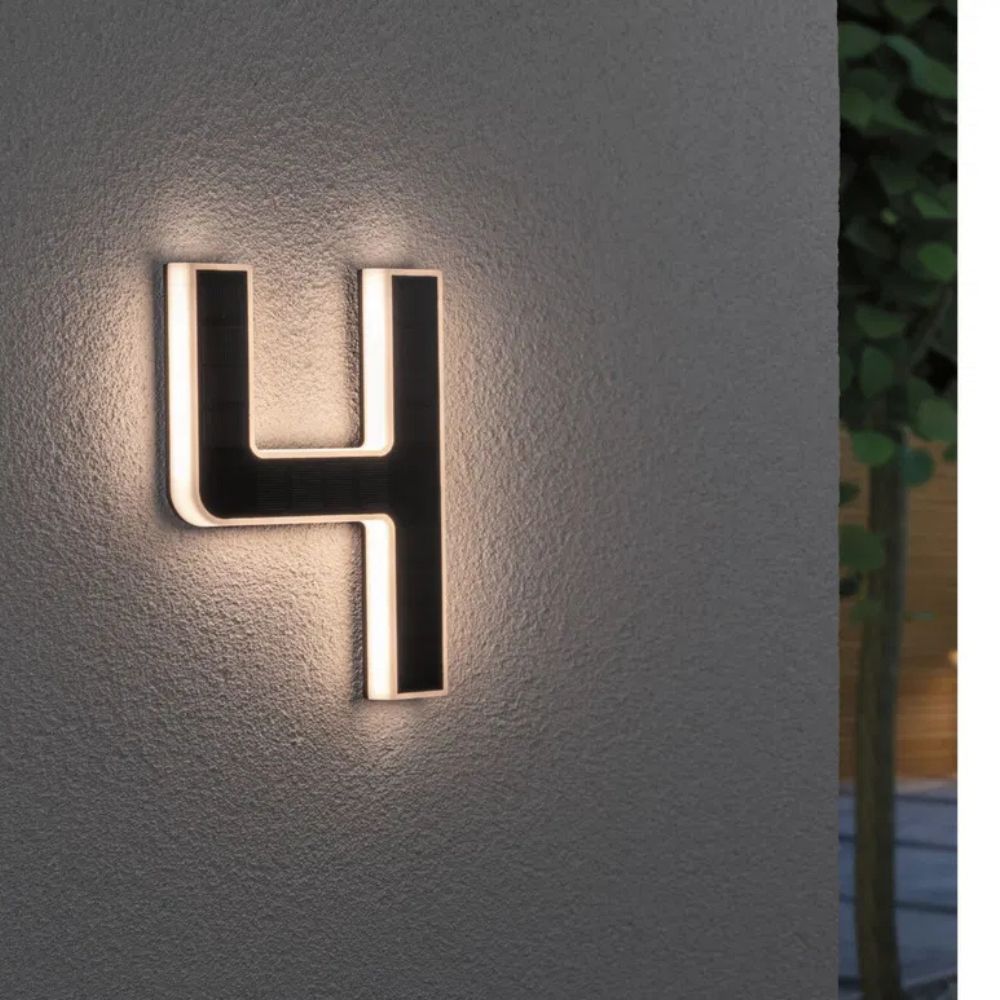 Weather-resistant solar powered house number, LED display for bright, self-sufficient lighting.