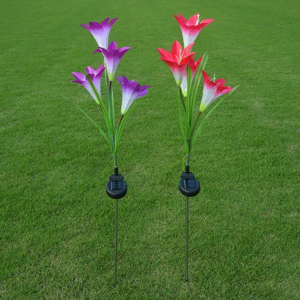 Beautiful waterproof solar lily flower garden light with a realistic petal design.