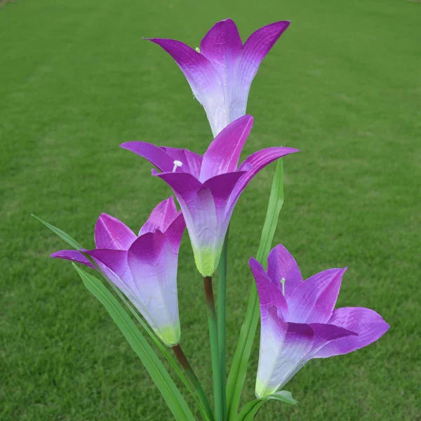 Solar powered LED lily flower lights, a practical and decorative outdoor lighting solution.