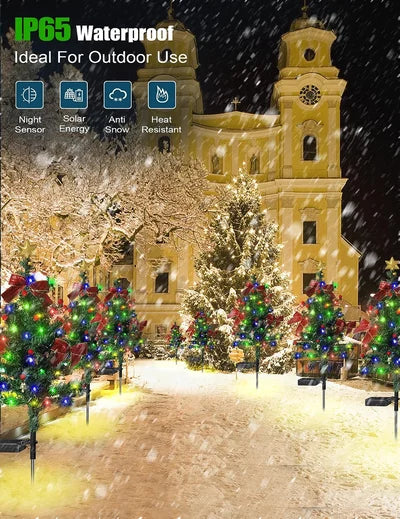 Eco-friendly solar garden lights shaped as Christmas trees, suitable for lawn and patio decor