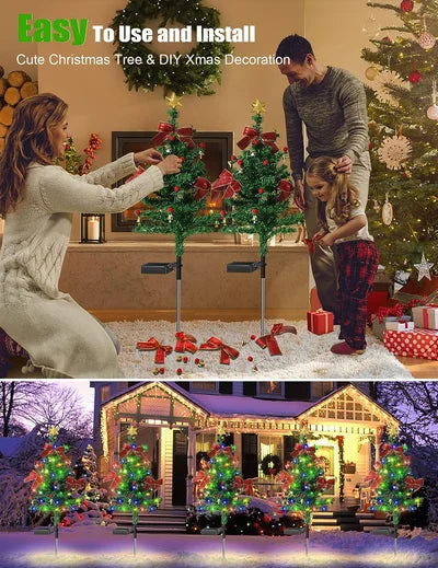 Outdoor Christmas tree stake lights with solar panel, adding holiday cheer to any yard
