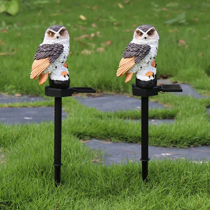 Bright solar owl light, an eco-friendly lawn ornament and decorative garden stake.