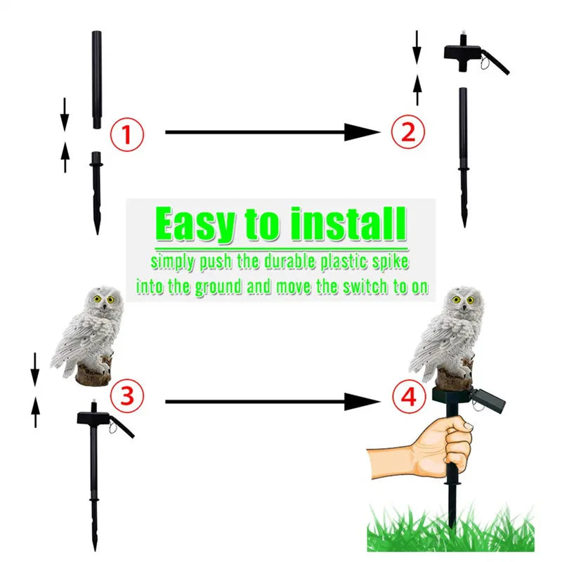 Outdoor solar owl LED lamp, cast a warm glow on your garden with this animal light.