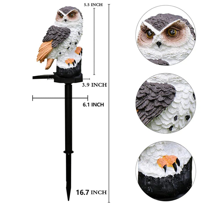Solar owl LED stake light, a unique and energy-efficient addition to garden and patio decor.