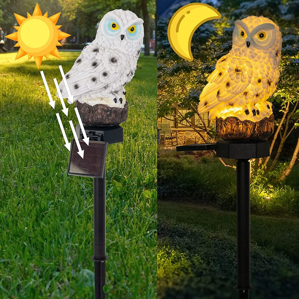 Garden solar owl lamp with LED, a sustainable and decorative outdoor lighting solution.