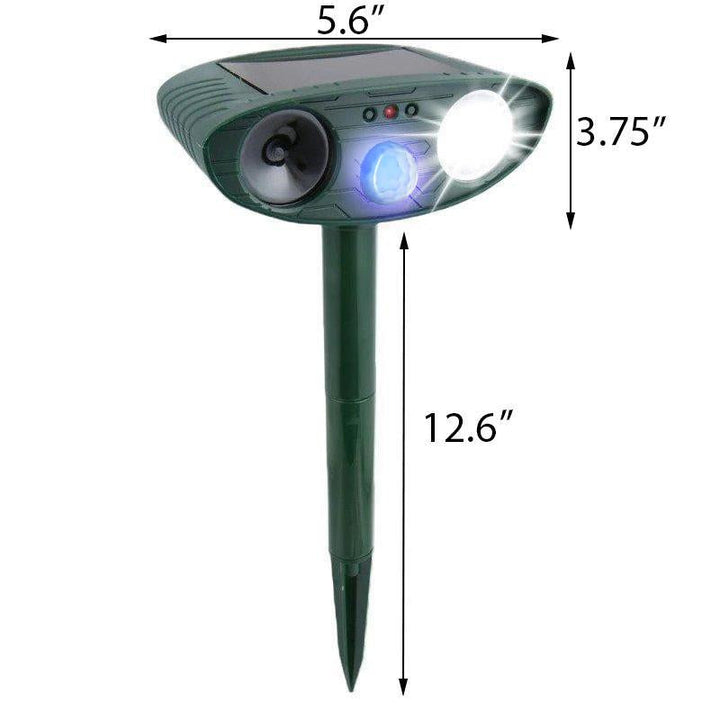Yard defender: solar ultrasonic rabbit repeller, outdoor pest deterrent with flashing light.