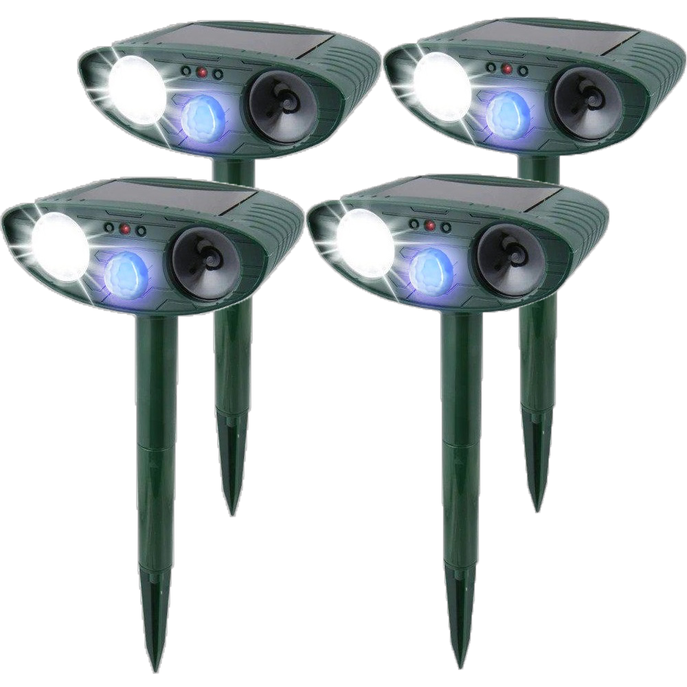 Deter rabbits effectively with this solar ultrasonic animal repeller featuring a bright flashing light.