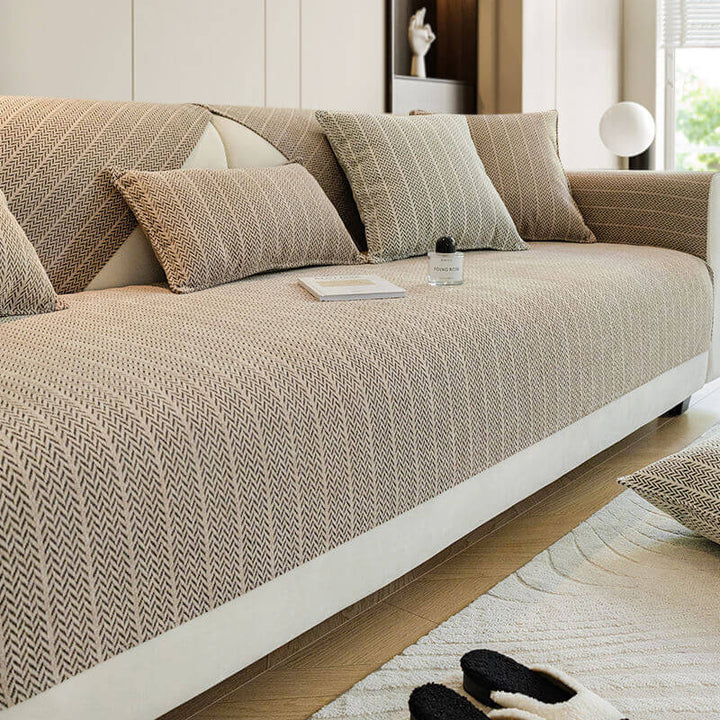 High-quality non-slip chenille couch protector, ideal for active families and pets.
