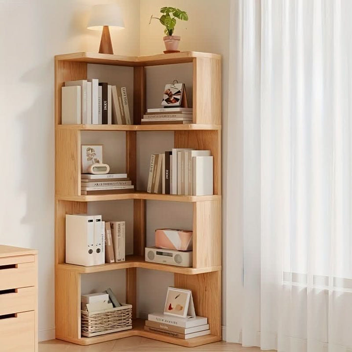 Space-saving pine wood corner storage cabinet, perfect for organizing living room or bedroom essentials.
