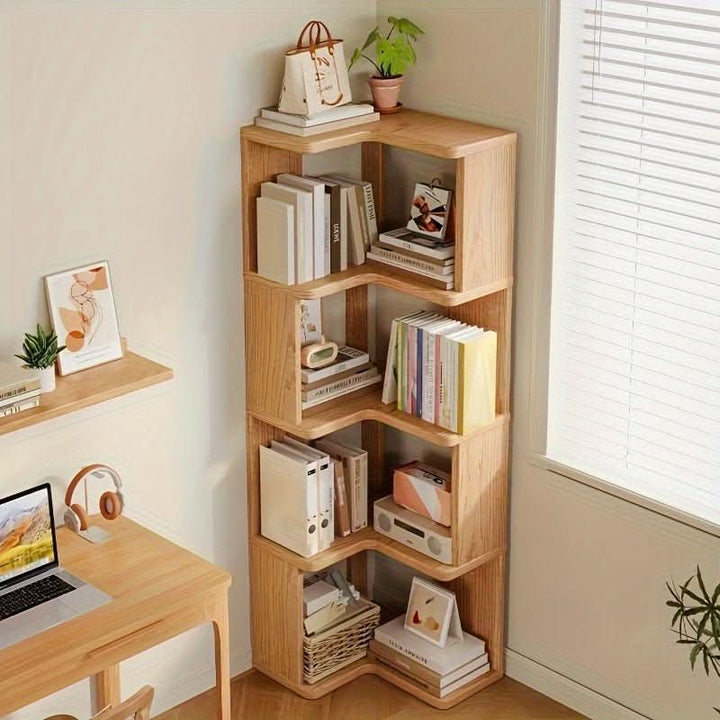 Elegant solid pine wood corner furniture piece, a rustic accent for home decor & practical storage.