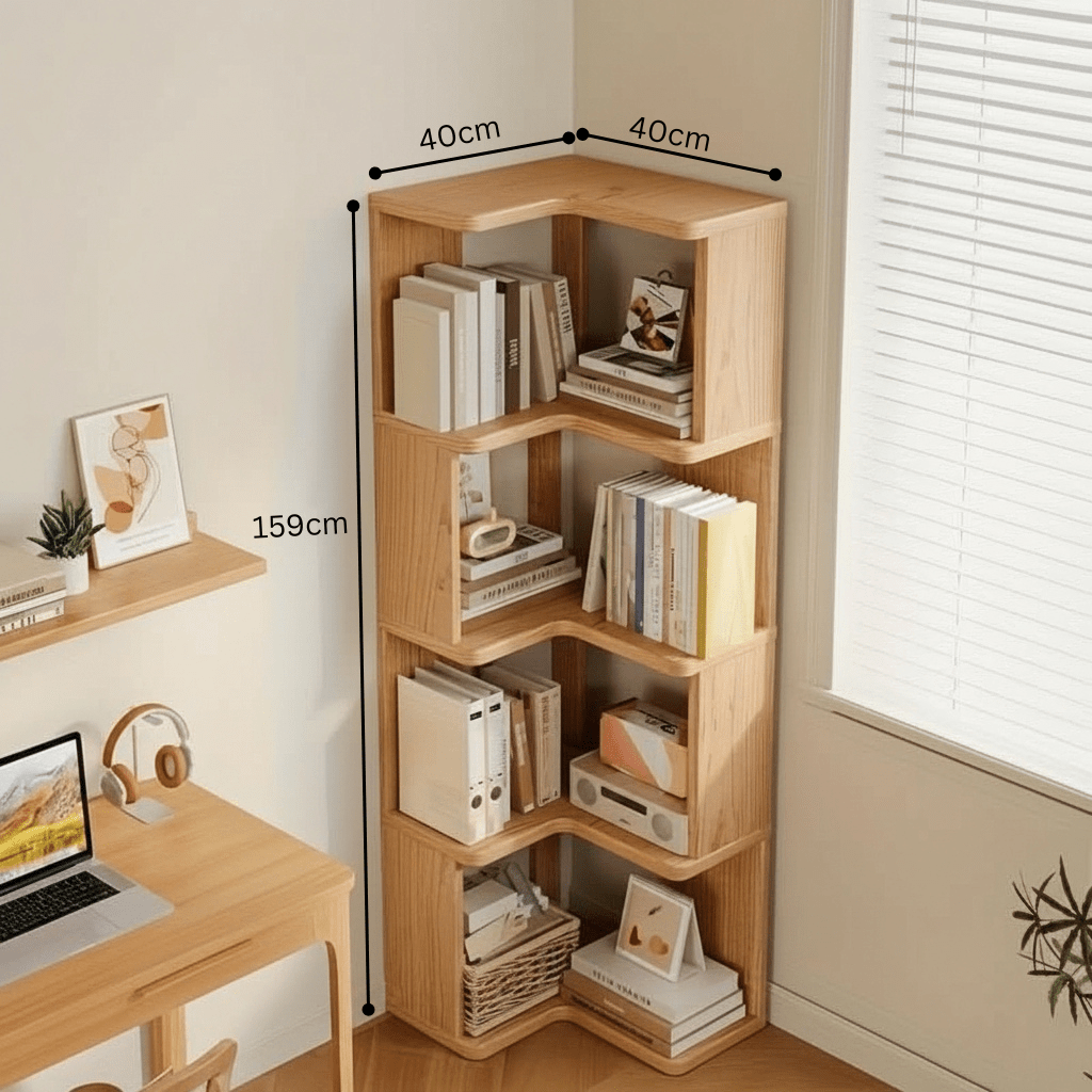 Versatile natural pine wood corner cabinet with shelves, ideal for decluttering & stylish home storage.