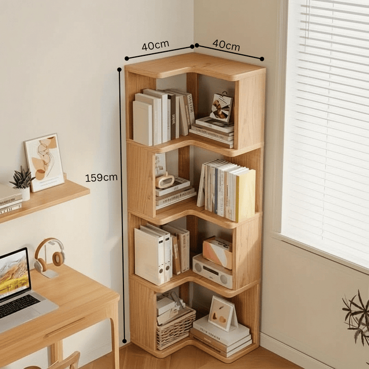 Versatile natural pine wood corner cabinet with shelves, ideal for decluttering & stylish home storage.