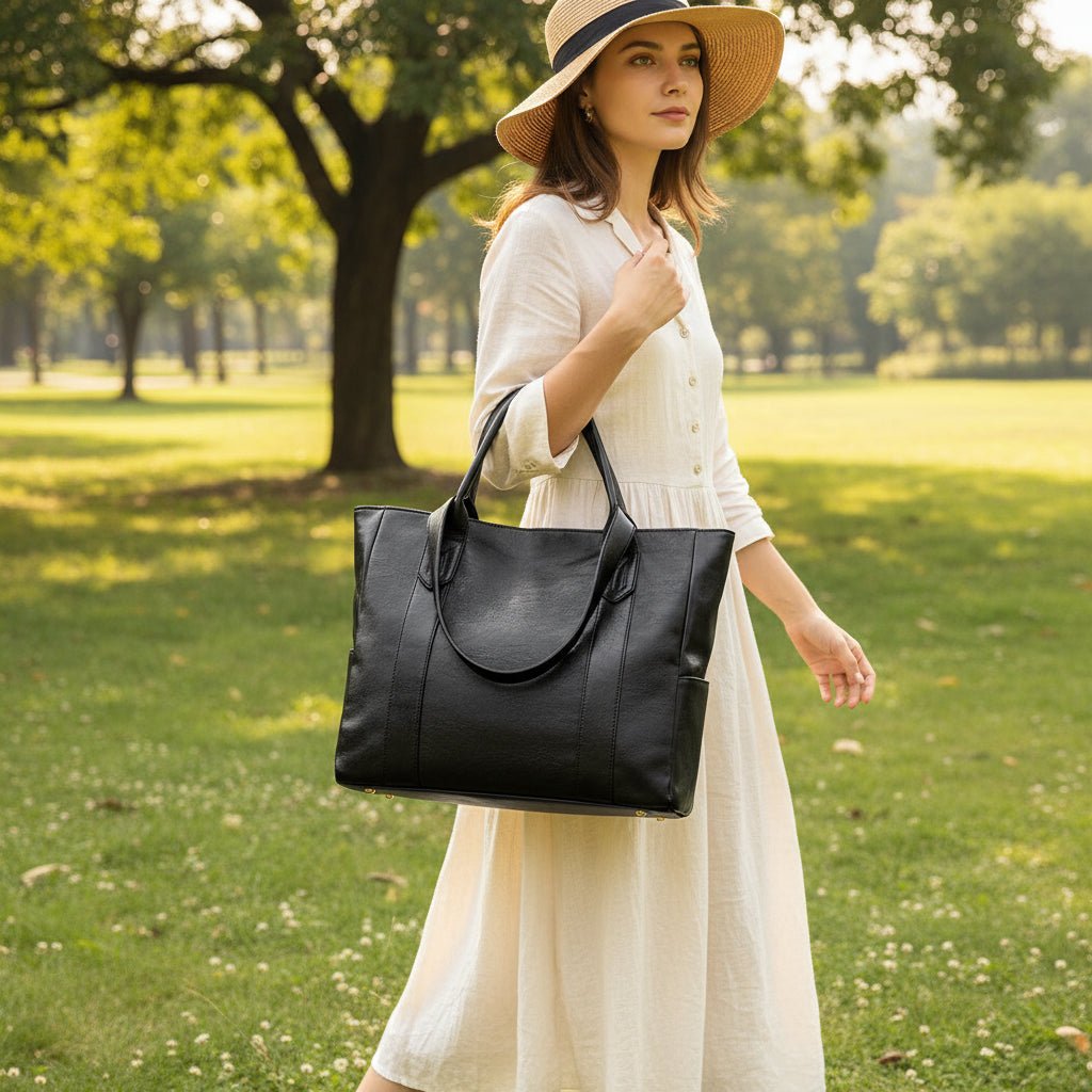 Elegant vintage style women's tote bag in classic brown, a perfect fashion accessory.