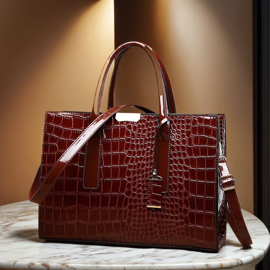 Sophisticated Women's Madison croc-embossed vegan leather handbag, a perfect fashion accessory for everyday carry.