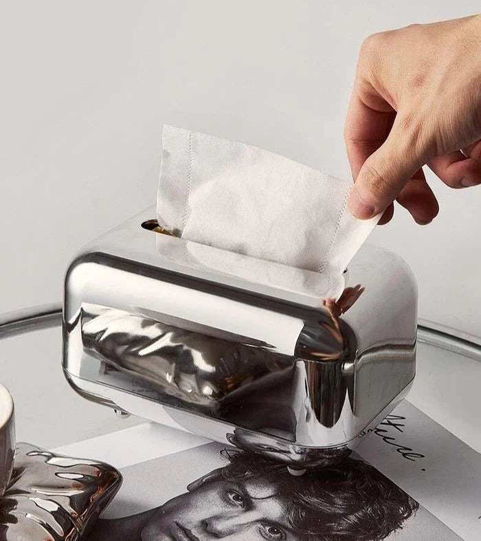 Elegant home decor gold & silver tissue box for modern living spaces.
