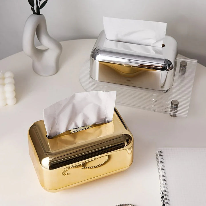 Luxury gold & silver tissue dispenser, perfect modern bathroom accessory.