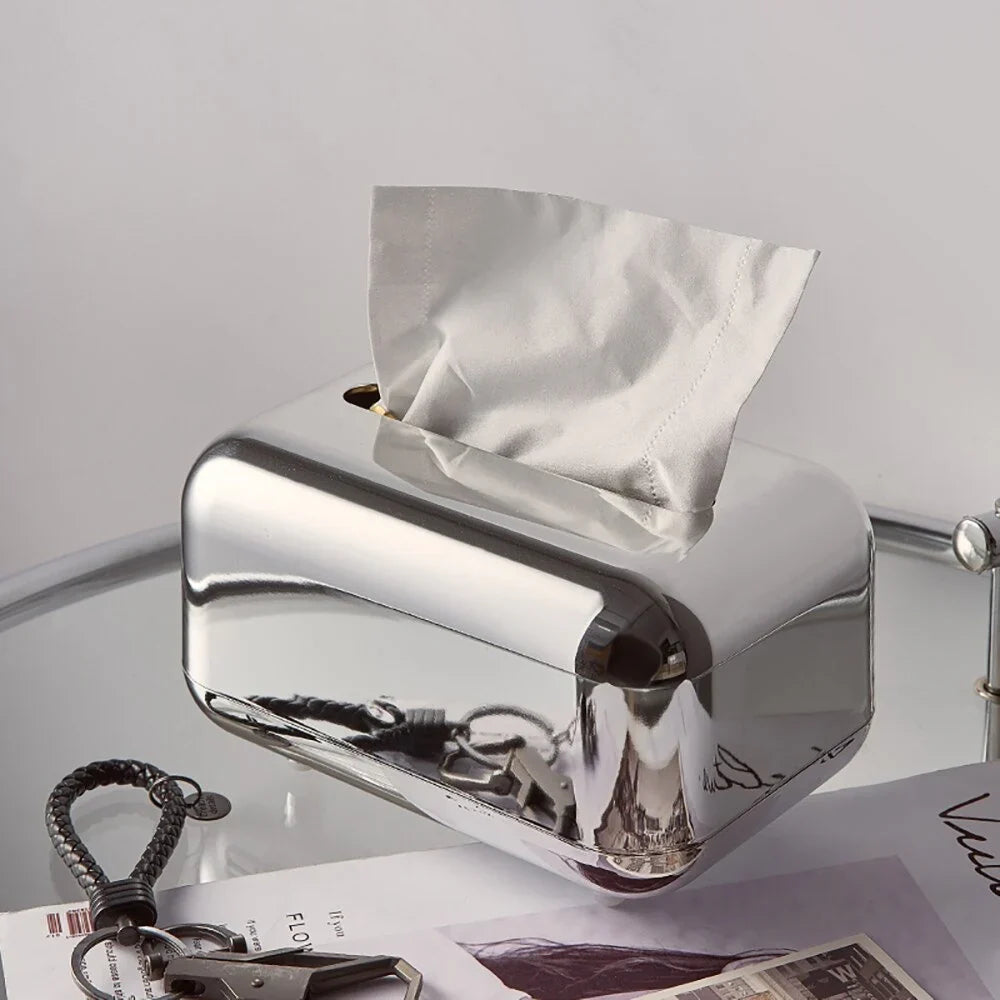 Modern metallic gold & silver tissue dispenser, elegant home decor.