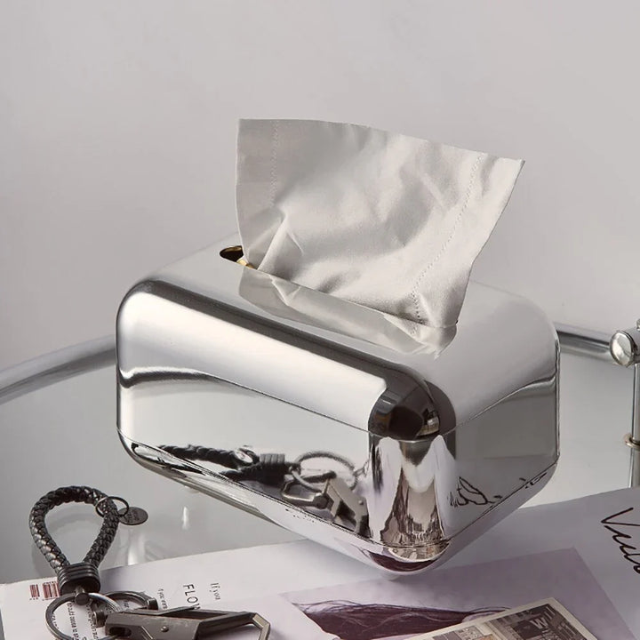 Modern metallic gold & silver tissue dispenser, elegant home decor.