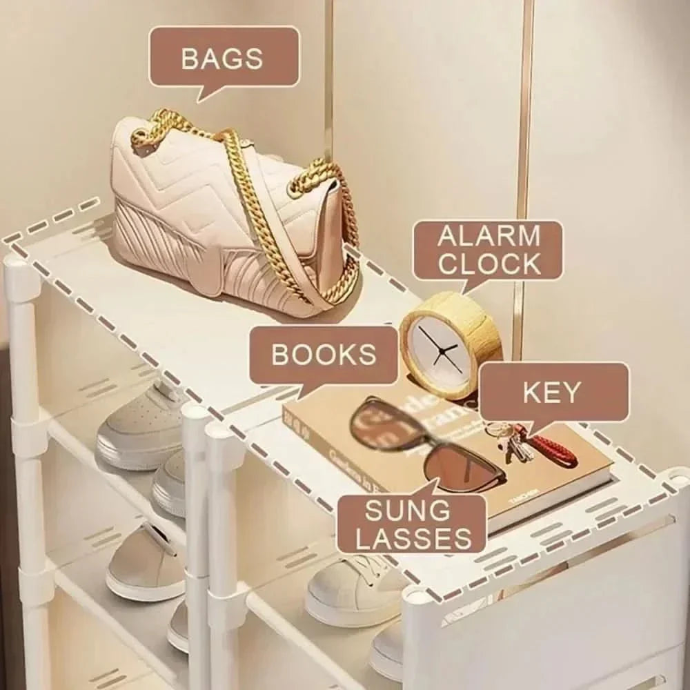 Compact footwear storage solution: corner shoe rack for small apartments & dorm rooms.