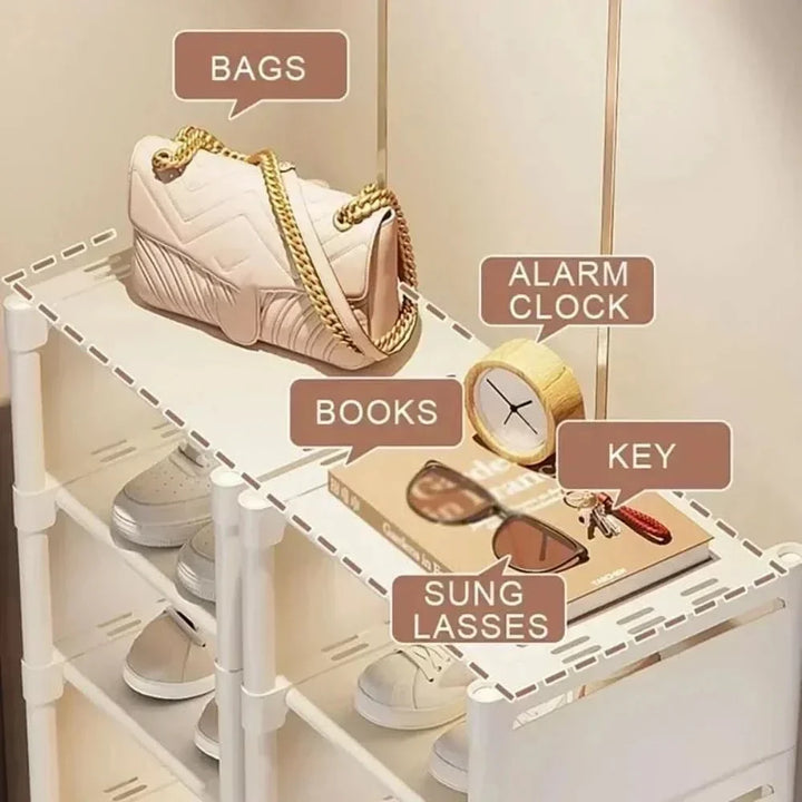 Compact footwear storage solution: corner shoe rack for small apartments & dorm rooms.