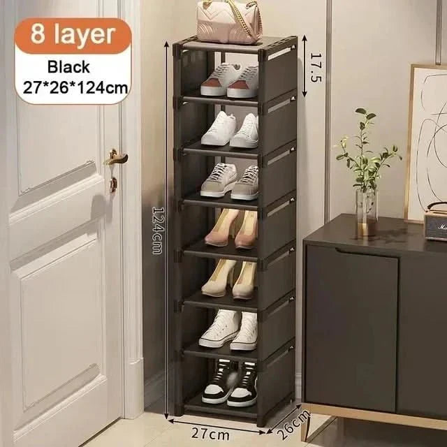 Declutter your entryway with this efficient, easy-assembly corner shoe rack.
