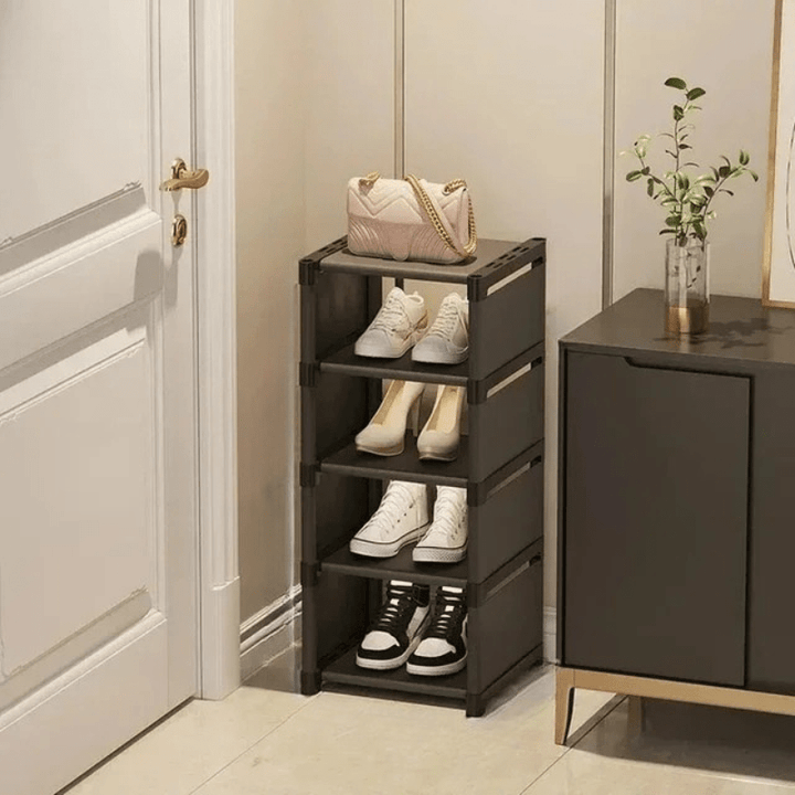 Efficient corner storage for shoes, ideal for closets, entryways, or small rooms.