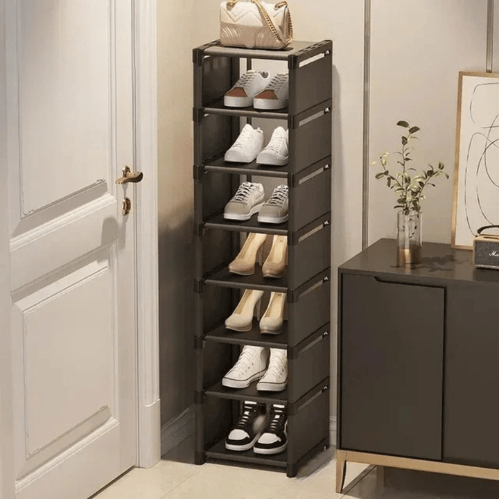 Footwear storage rack designed for small areas, keeping shoes organized and accessible.