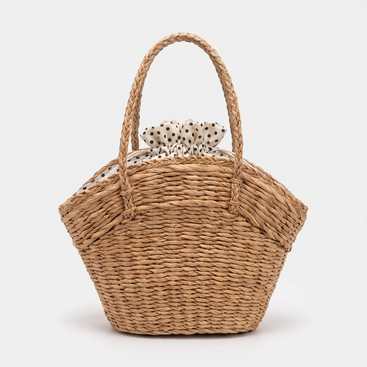 Stylish women's woven summer tote bag with sturdy handles, a versatile casual shoulder bag for beach, travel & daily use.