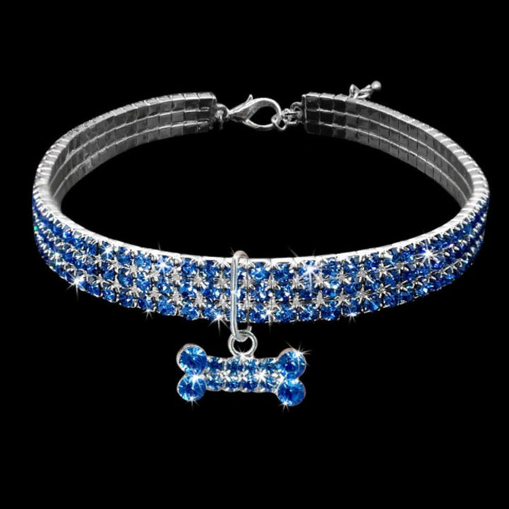 Stylish pet collar: rhinestone dog collar with an adorable bone charm, adding glitter to any pet.