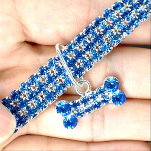 High-quality dog collar with sparkling rhinestones and a metal bone charm, ideal for a chic pet look.