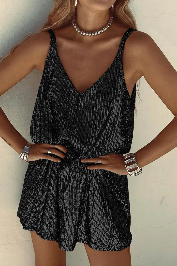 Beautiful women's sequin mini dress, sleeveless with a flattering V-neck.
