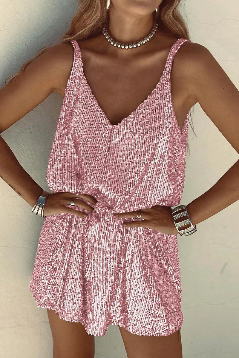 V-neck sequin mini dress for women, a true celebration outfit.
