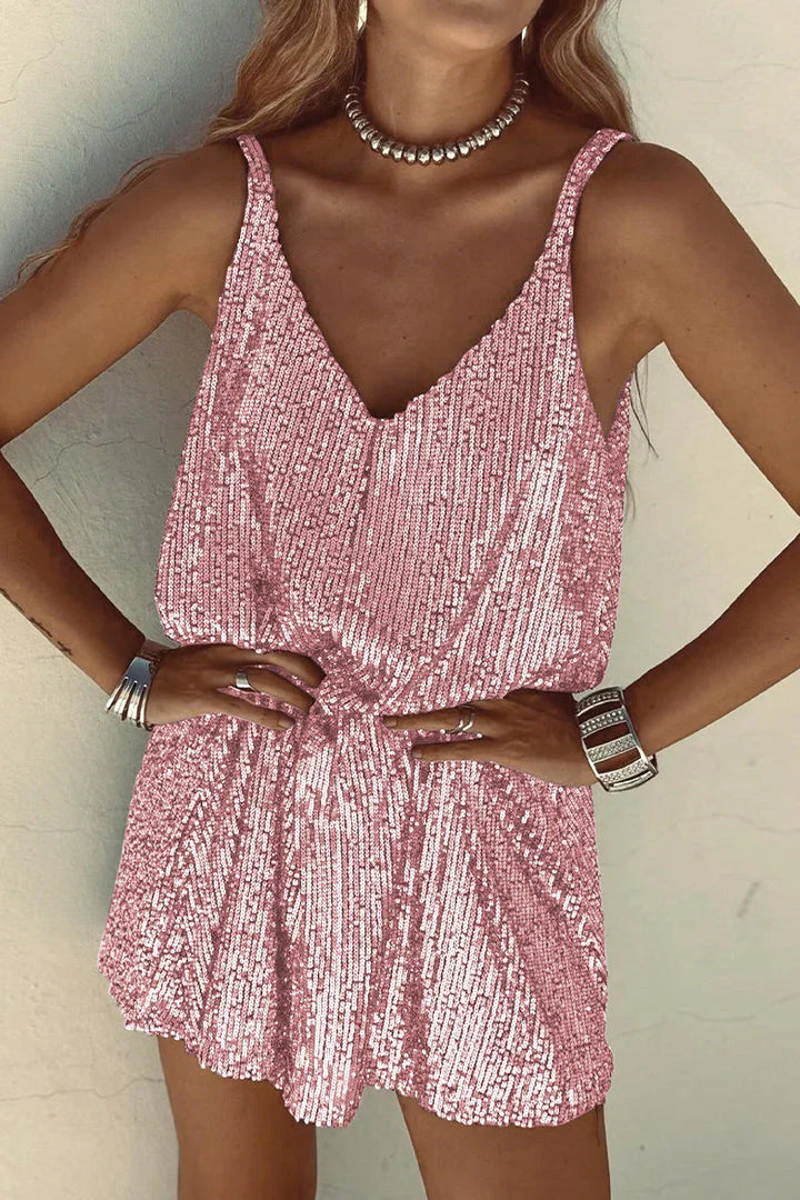 V-neck sequin mini dress for women, a true celebration outfit.
