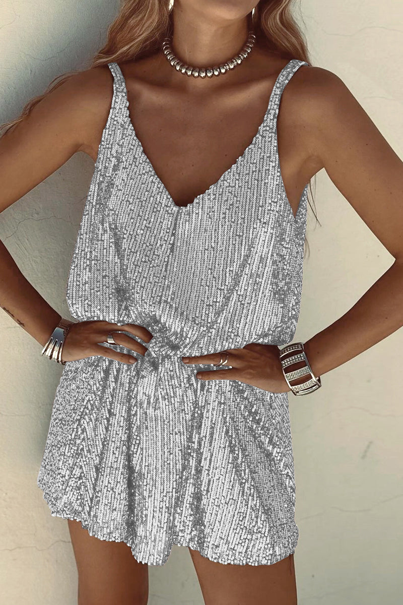 Dazzling V-neck sequin party dress, a show-stopping holiday outfit.