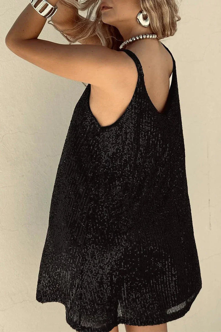 Sparkle V-neck party mini dress, a sophisticated evening wear choice.