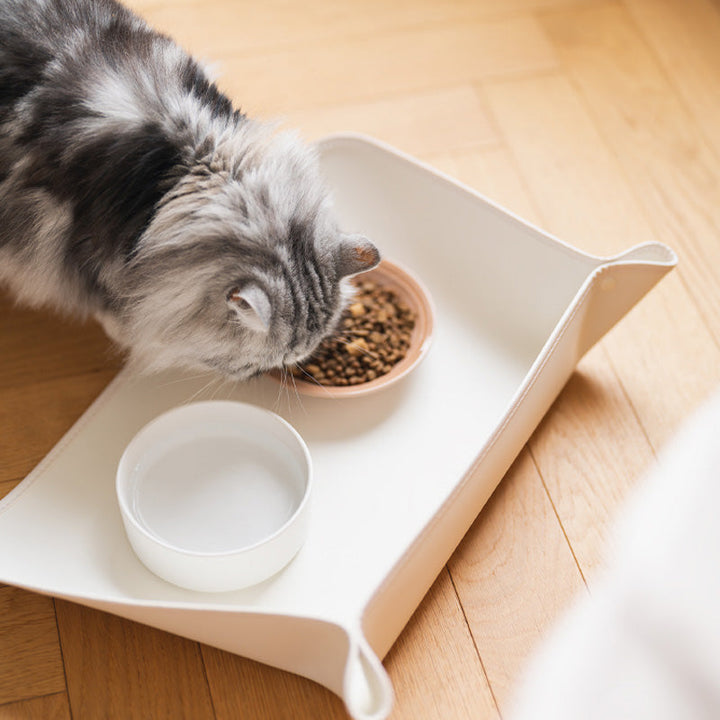 Dog & cat feeding mat, robust silicone construction in grey, prevents floor messes