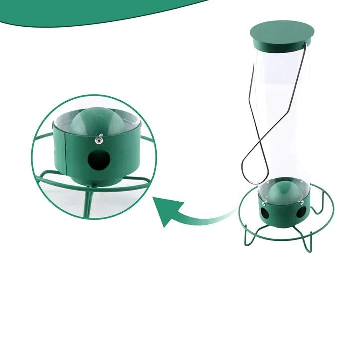 Garden squirrel-proof bird feeder made of metal, ensuring birds feed safely without pests.