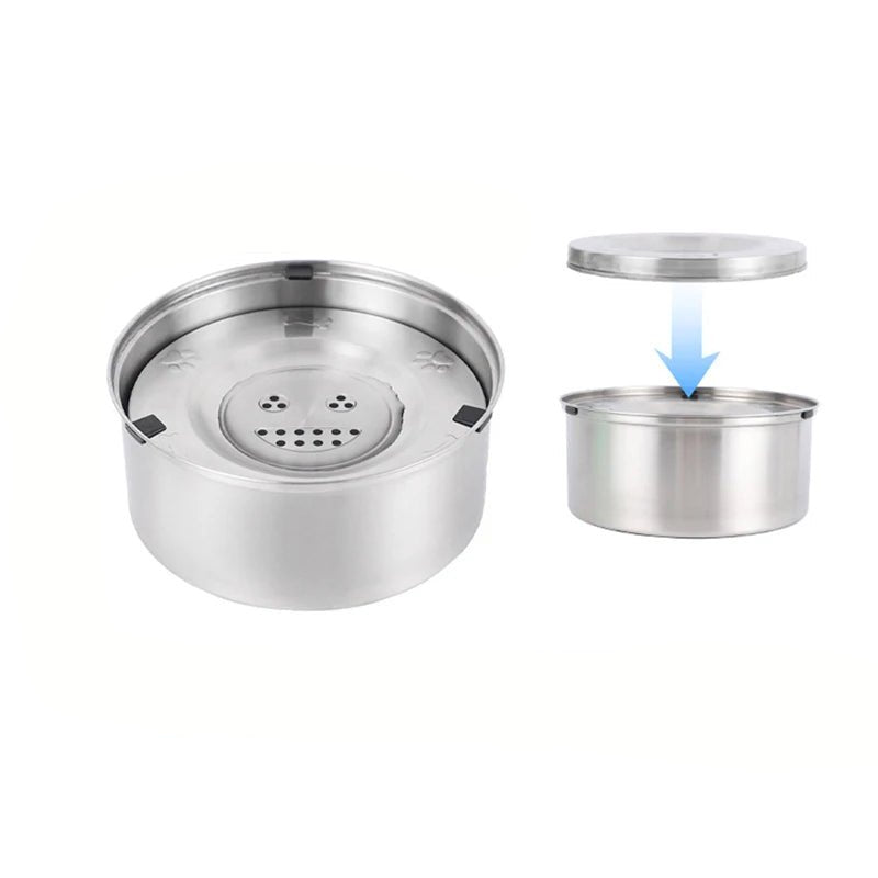 Close-up of a stainless steel anti-spill dog bowl, an essential for pet hydration