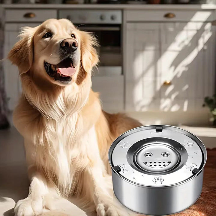 Stainless steel dog water bowl with spill-stop design, perfect for pet feeders.