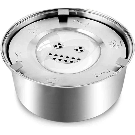 Spill-proof dog water bowl in stainless steel, an easy-clean pet accessory.