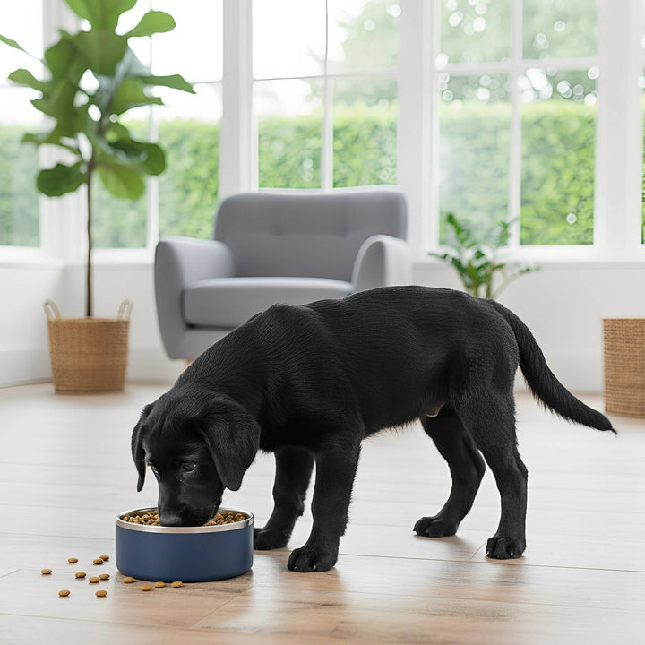 Non-slip stainless steel dog bowl with rubber base for stable pet feeding