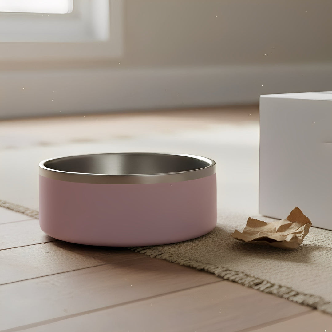 Easy clean stainless steel pet bowl, perfect for active dogs, durable design