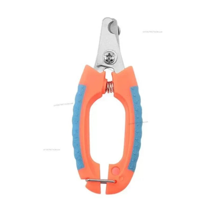 Stainless steel pet nail clippers for dogs and cats, ergonomic design for easy grooming.