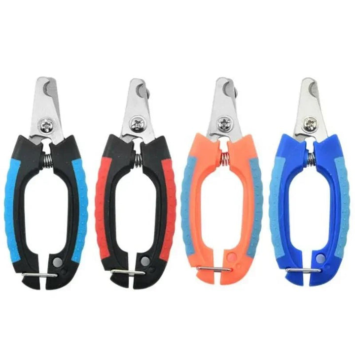 Ergonomic pet grooming tool: stainless steel nail clippers for safe dog and cat trimming.