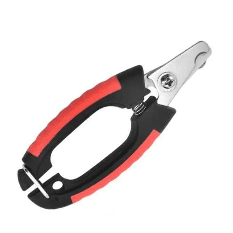 Close-up of sharp stainless steel pet nail clippers, perfect for dog and cat grooming.