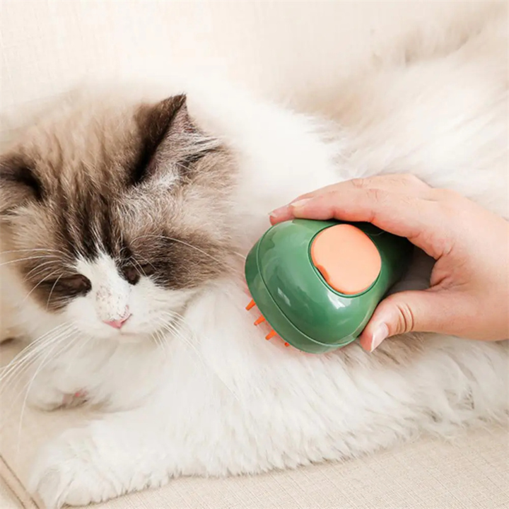 Ergonomic pet grooming steam brush and massage mitt duo, essential pet care for dogs, cats, deshedding.