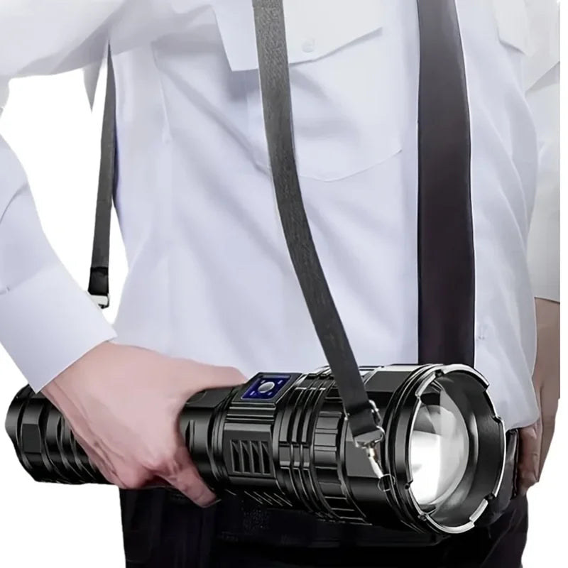 Striker 10000 lumen rechargeable LED torch, powerful for camping, hiking & outdoor adventures.