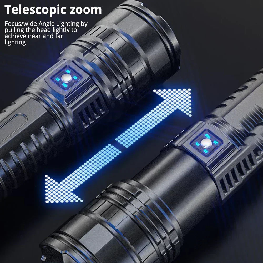 Durable Striker 10000 lumen tactical LED torch, essential outdoor gear for robust performance.