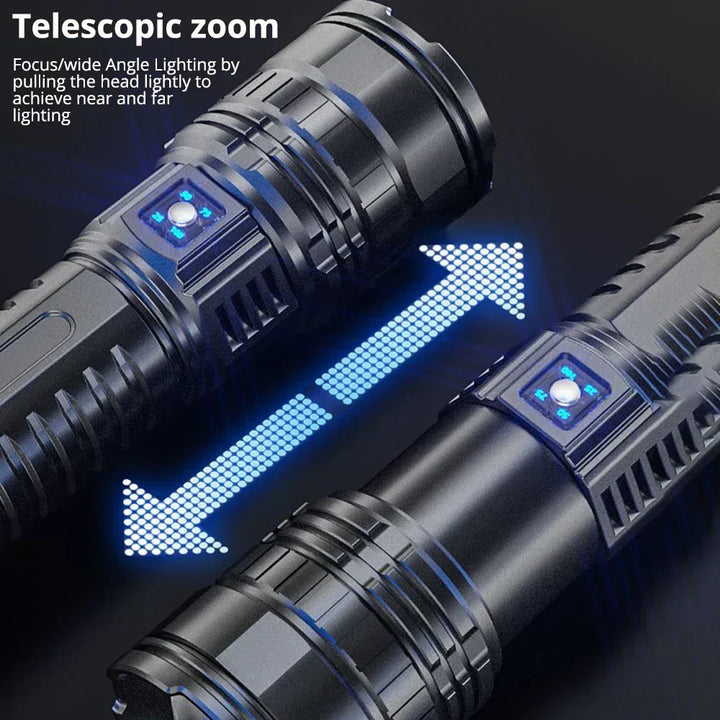 Durable Striker 10000 lumen tactical LED torch, essential outdoor gear for robust performance.